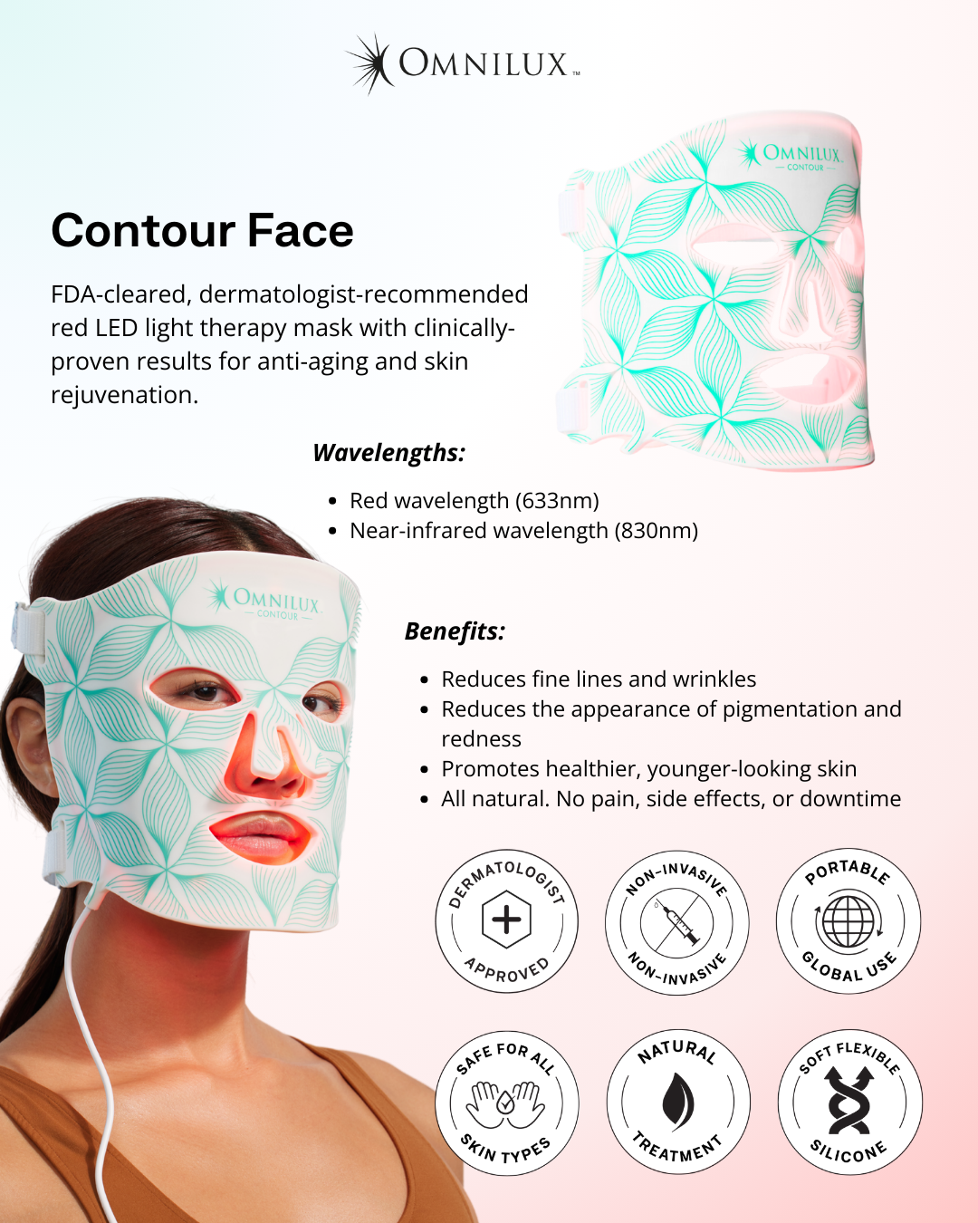 Omnilux Contour Face - Red and near-infrared LED light therapy device